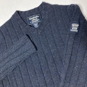 Abercrombie & Fitch Men's Ribbed V-Neck Sweater - Navy Blue